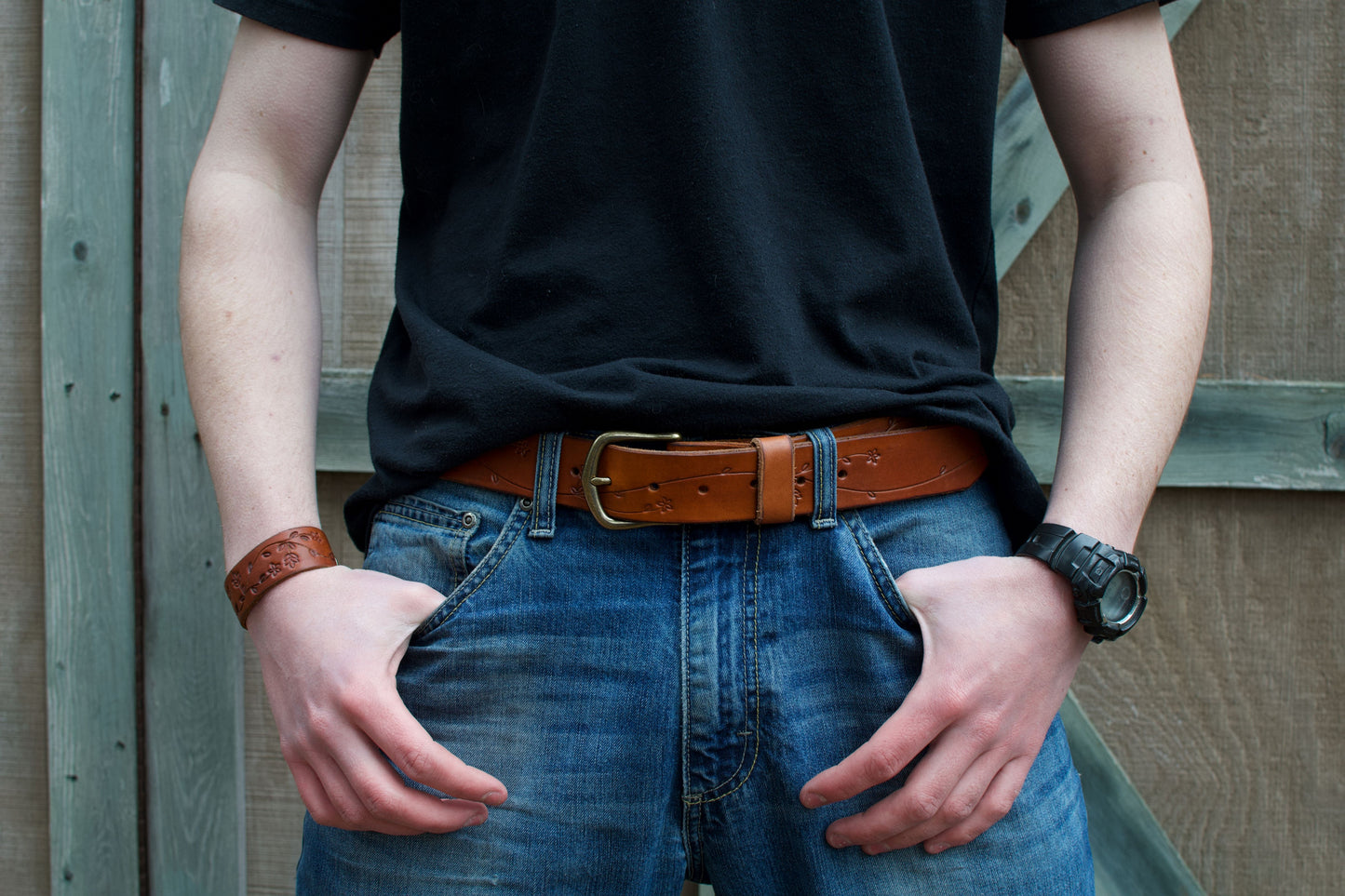 Simple Floral Tooled Belt